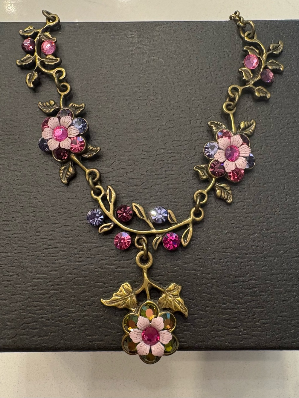 Michal Negrin Pink and Purple Crystal Vine Necklace